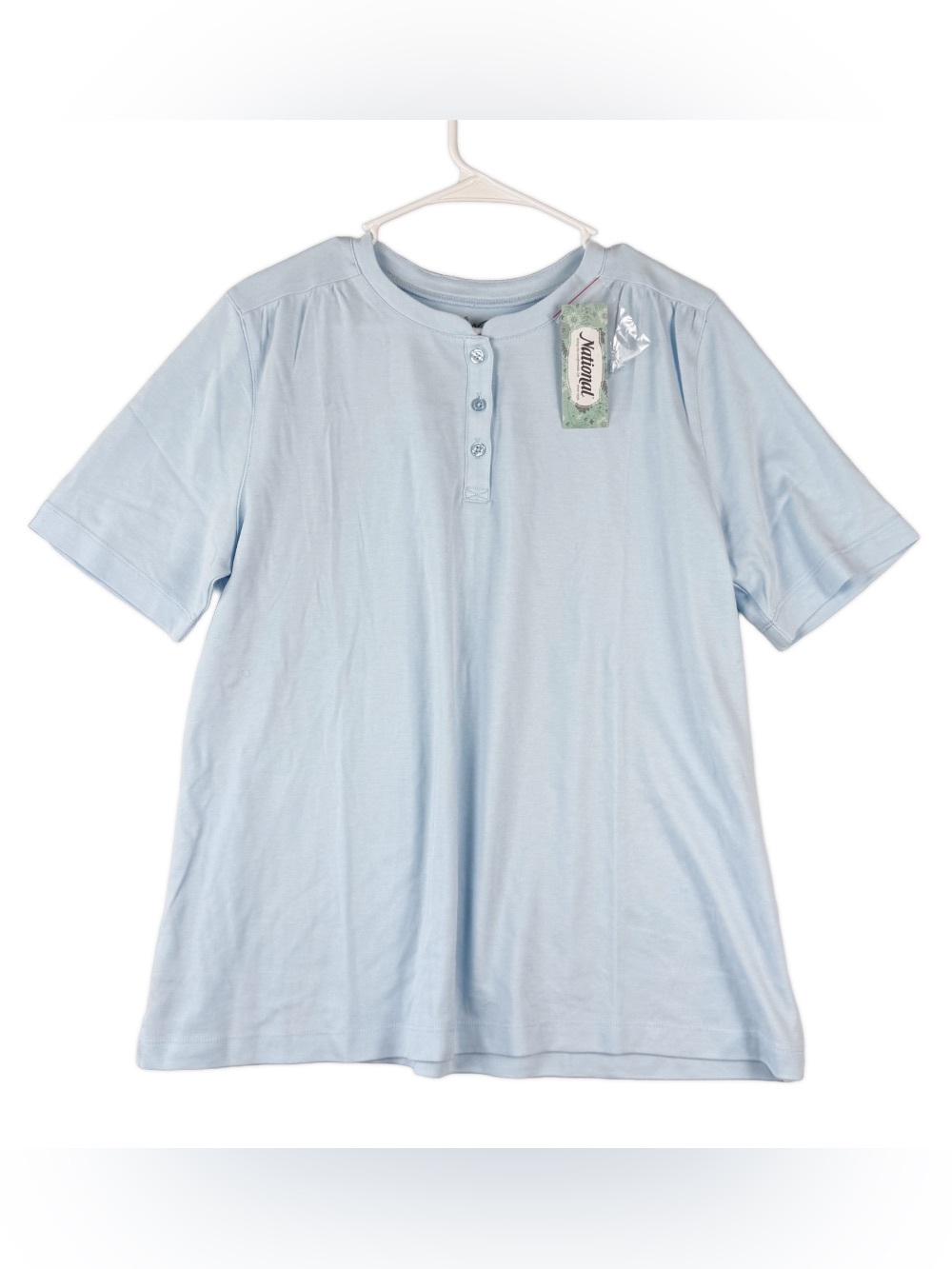 National Ultra Softs Solid Blue Henley Shirt Womens L Large‎ Short Sleeve NWT